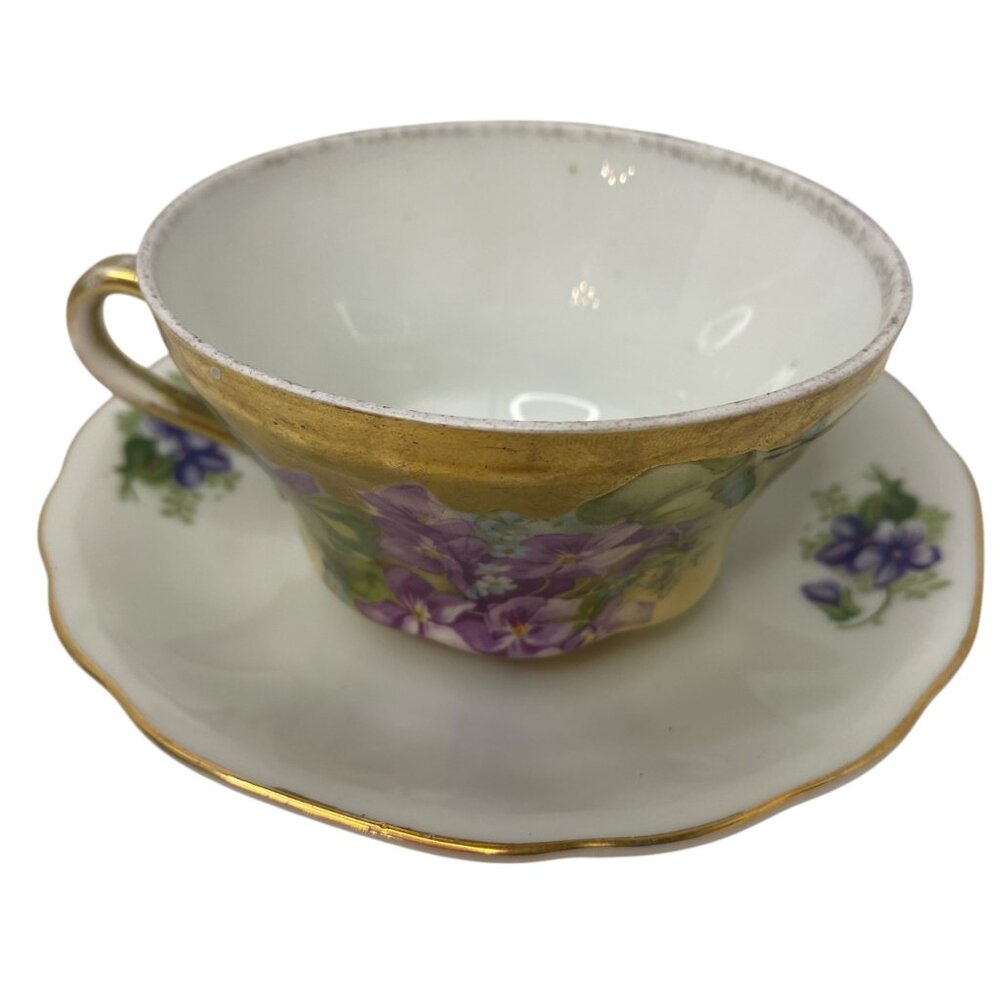 Vintage Imperial Austria Porcelain Tea Cup Japan Saucer Purple Floral Gold